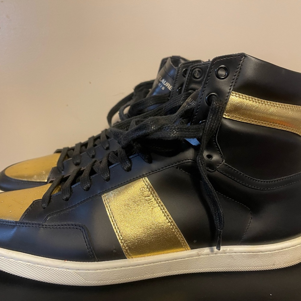Saint Laurent Black and Gold High-Top Sneakers